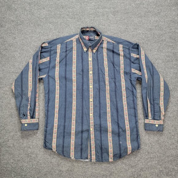 Chaps Ralph Lauren Shirt Mens Medium/Large Striped Vintage Button Up Long Sleeve - Picture 1 of 12